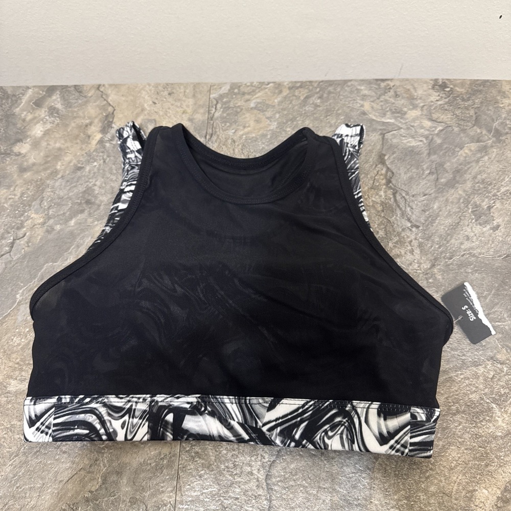 Everlast Sports Bra Womens Size Small S Black White Padded Mesh Layered NWT